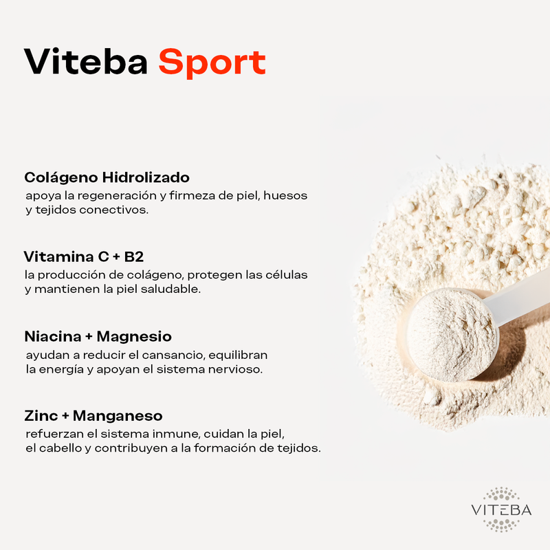 Pack 3 botes Colágeno Hidrolizado Viteba Sport 330 g x 3 + Vit. C + B2 + B3 + Magnesio + Manganeso │ SIN sabor NI olor