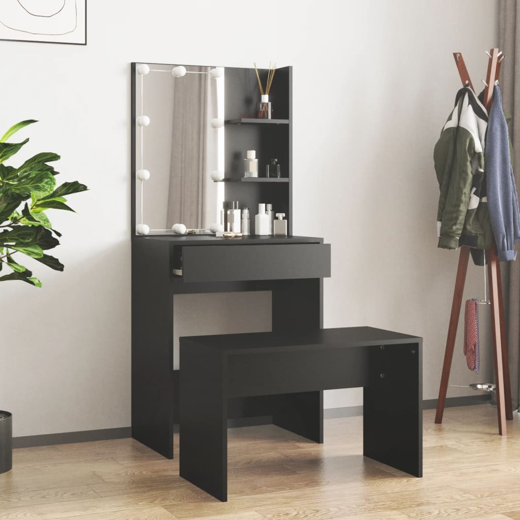 Juego De Tocador Con Led Madera Contrachapada Negro_2