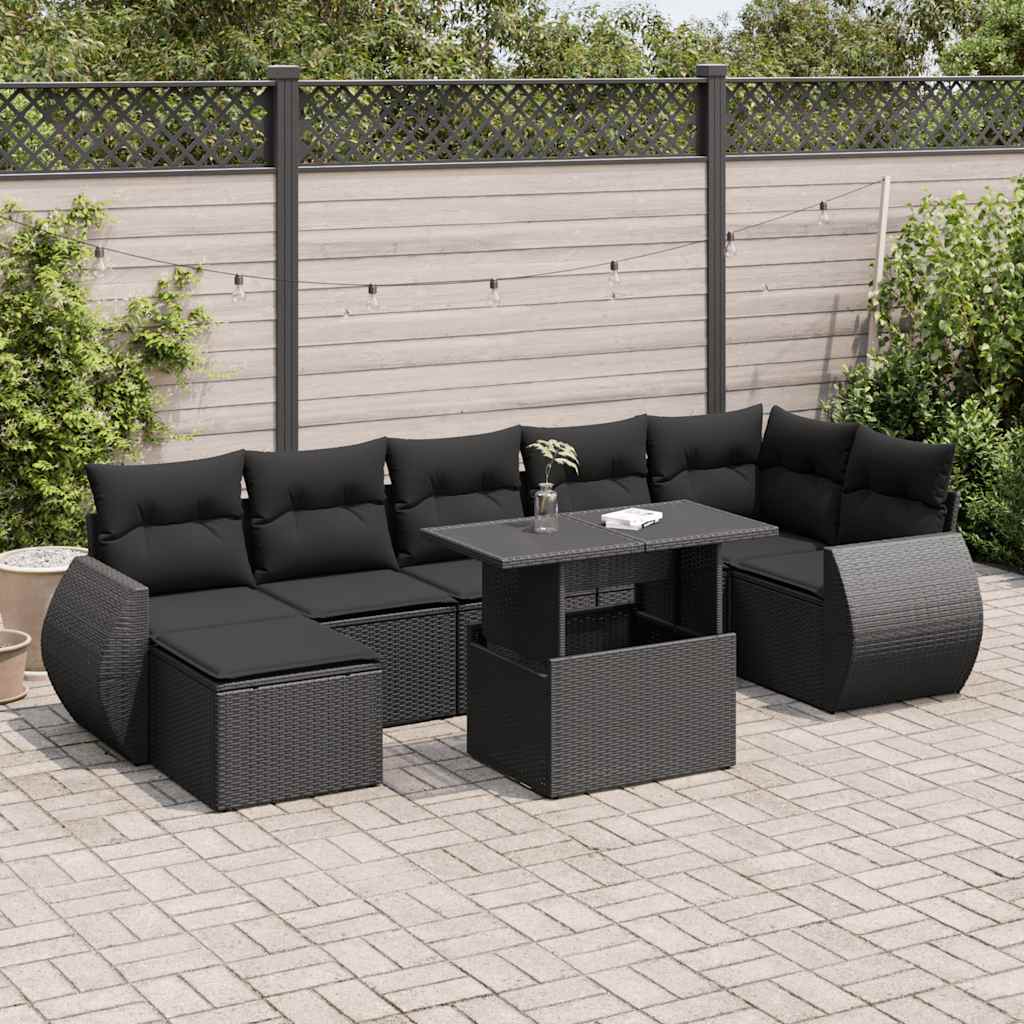 Set De Sofás De Jardín Y Cojines 8 Piezas Ratán Sintético Negro / Vetonek_5