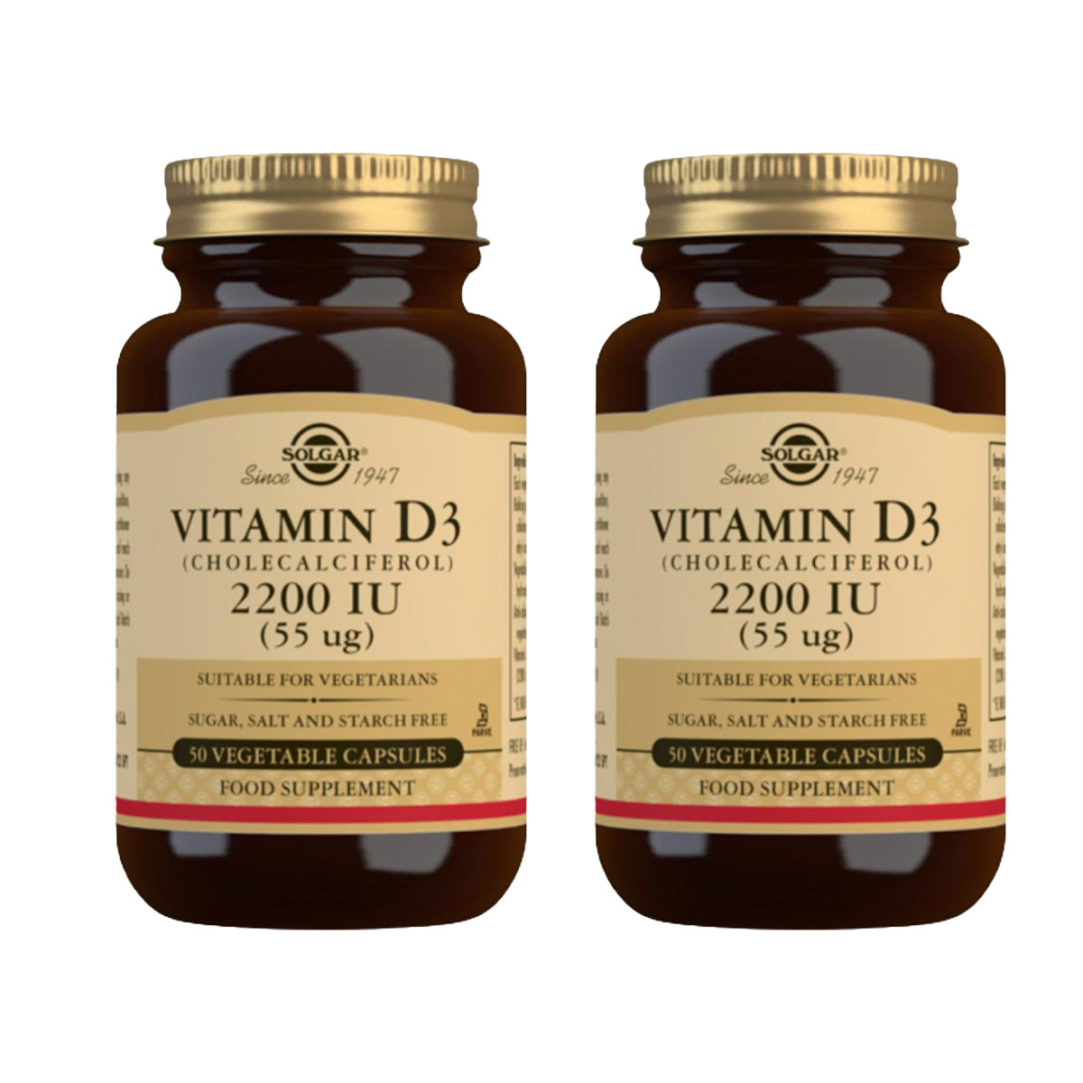Pack 2x Vitamina D3  2200 UI, Solgar, 50 cápsulas vegetales