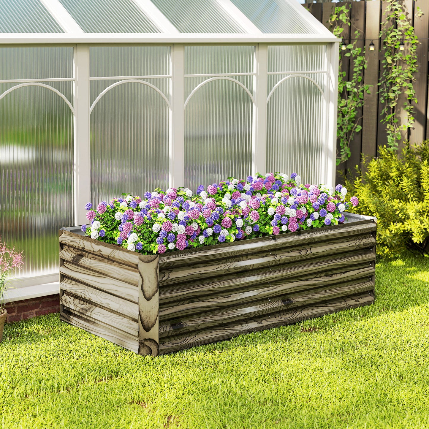 Outsunny Jardinera Exterior Grande De Acero Galvanizado Con Base Abierta Natural_3
