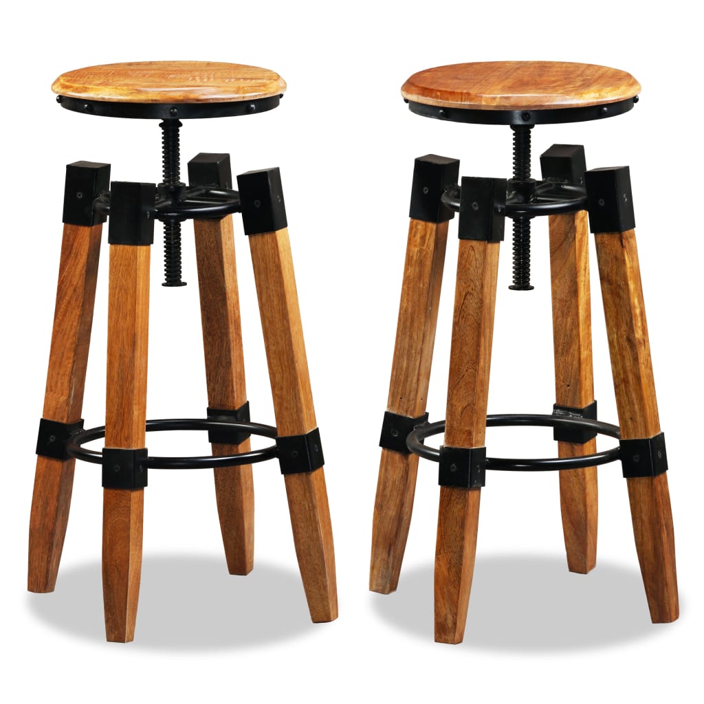 Taburetes De Cocina 2 Unidades Madera Maciza De Mango_2