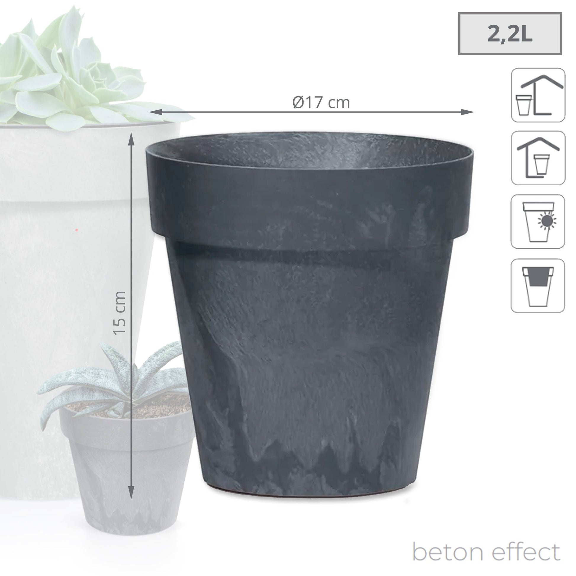 Maceta Cube Beton Effect 2,2l., Dimensiones (mm) 170x170x150, Color Antracita_2