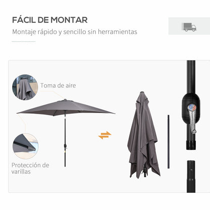 Outsunny Sombrilla Jardín Aluminio 200x300x240 Cm Inclinable Con Manivela Gris_5