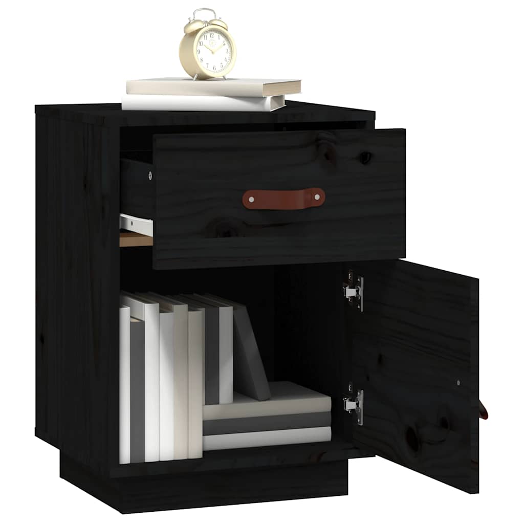 Mesitas De Noche 2 Uds Madera Maciza De Pino Negro 40x34x55 Cm_2