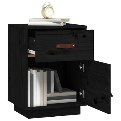 Mesitas De Noche 2 Uds Madera Maciza De Pino Negro 40x34x55 Cm_2