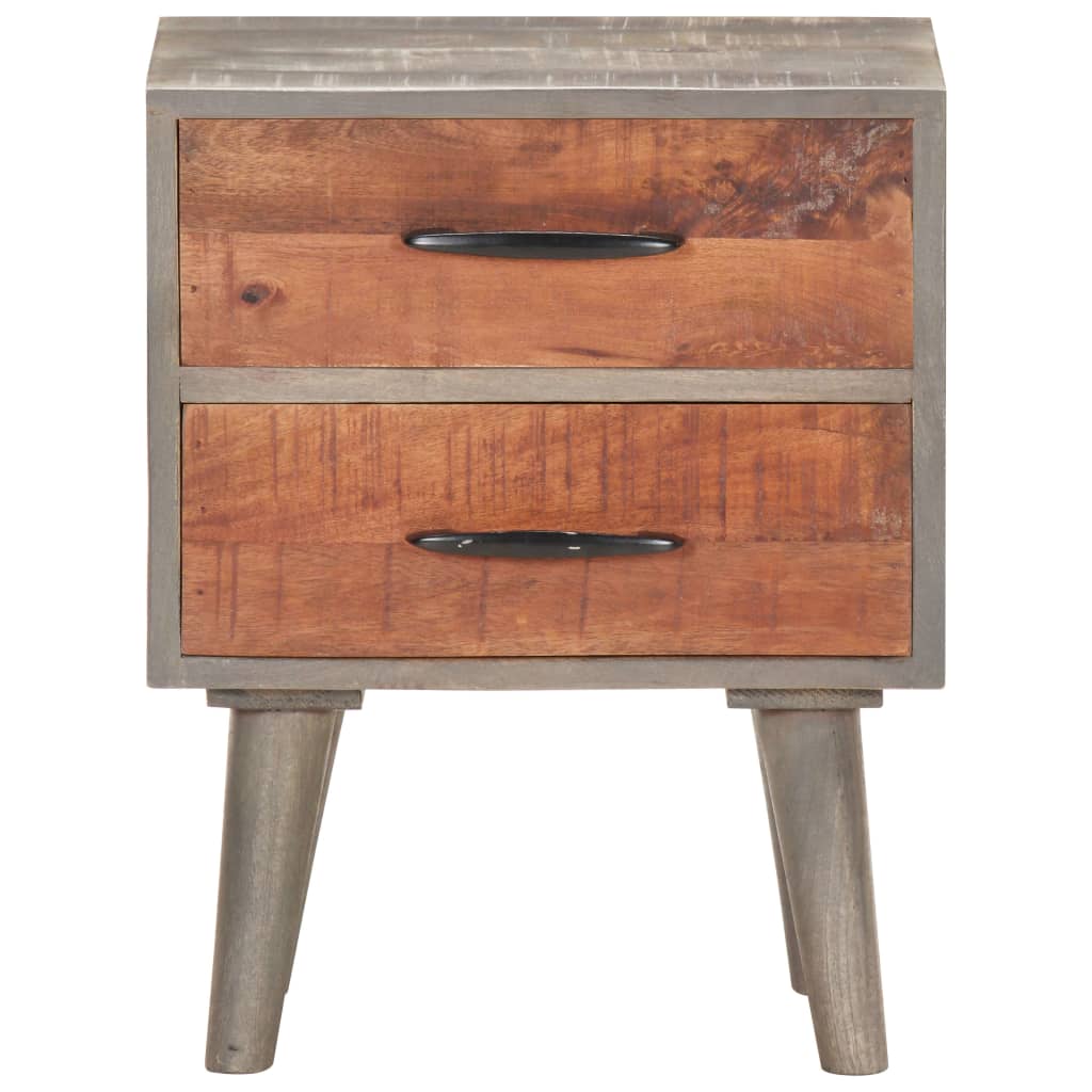 Mesita De Noche Madera Maciza De Mango Y Rugosa Gris 40x30x50cm_1