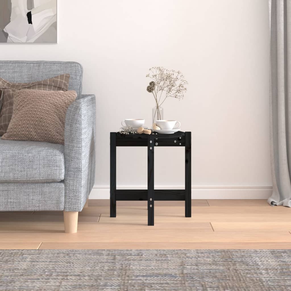 Mesa De Centro De Madera Maciza De Pino Negro Ø42,5x45 Cm_1