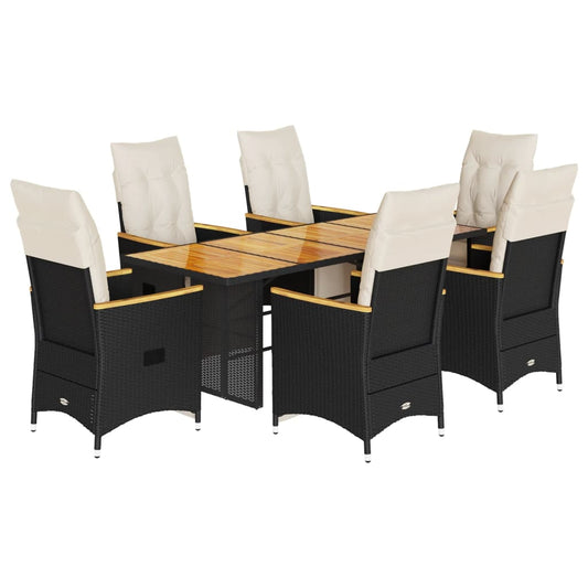 Set De Mesa Y Sillas De Jardín 7 Pzas Y Cojines Ratán Pe Negro / Vetonek_0