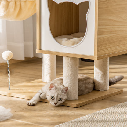 Pawhut Árbol Rascador Para Gatos Con Plataforma Altura 126 Cm Hamaca Caseta_3