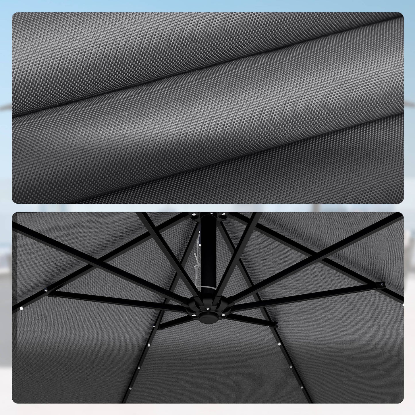 Outsunny Parasol Excéntrico Con Luces Led Solares Base Cruzada 330x295 Cm Gris_3