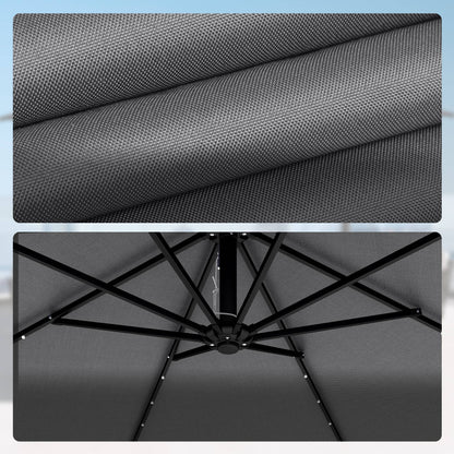 Outsunny Parasol Excéntrico Con Luces Led Solares Base Cruzada 330x295 Cm Gris_3