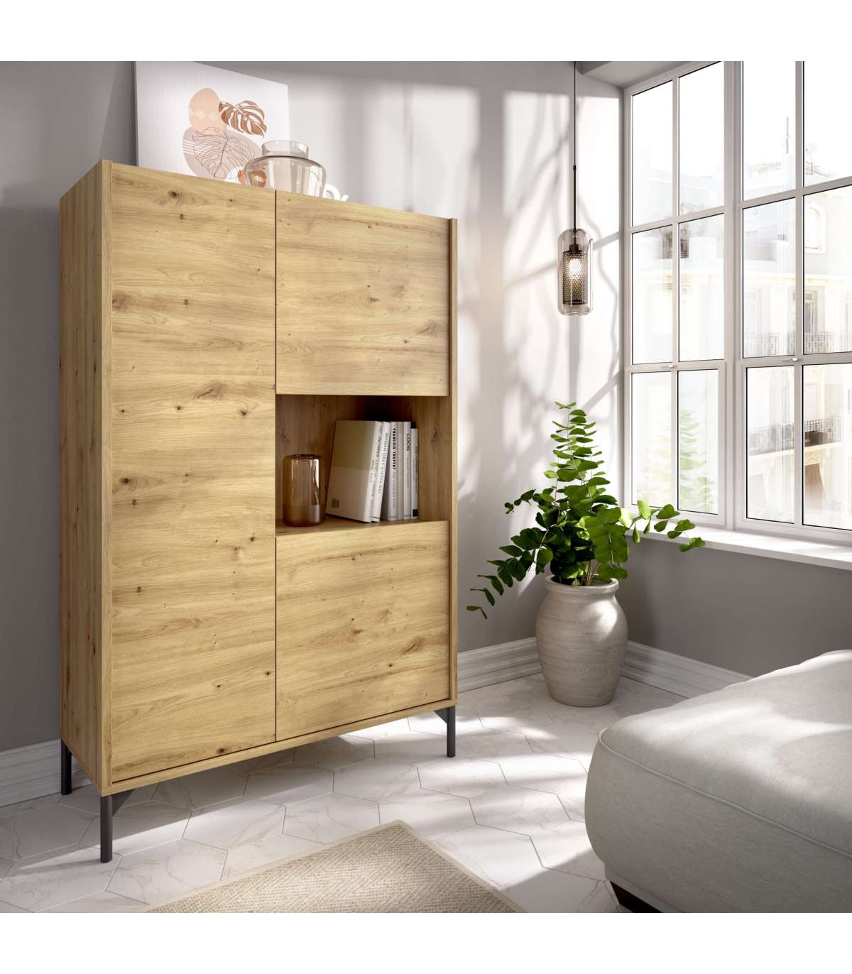 Modulo Alto Tres Puertas Para Salon O Cocina Cazalilla En Nordic 135 Cm(alto)81 Cm(ancho)43 Cm(largo)_0