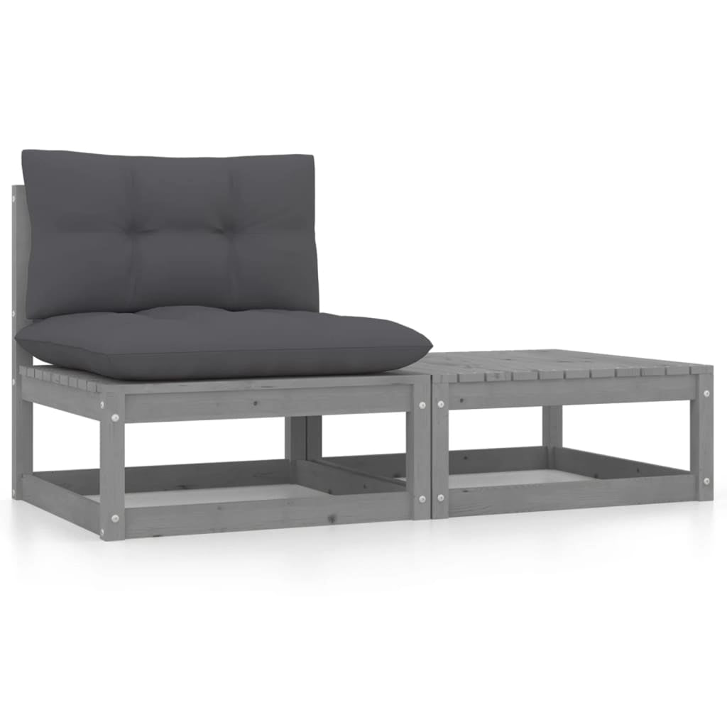 Vidaxl Set De Muebles De Jardín 2 Pzas Con Cojines Madera Pino Gris_0