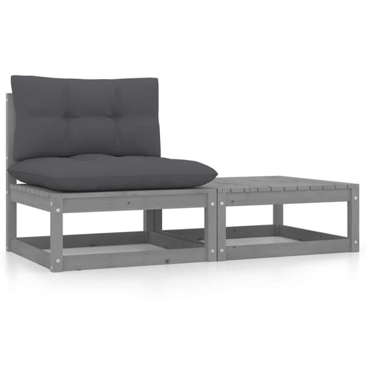 Vidaxl Set De Muebles De Jardín 2 Pzas Con Cojines Madera Pino Gris_0