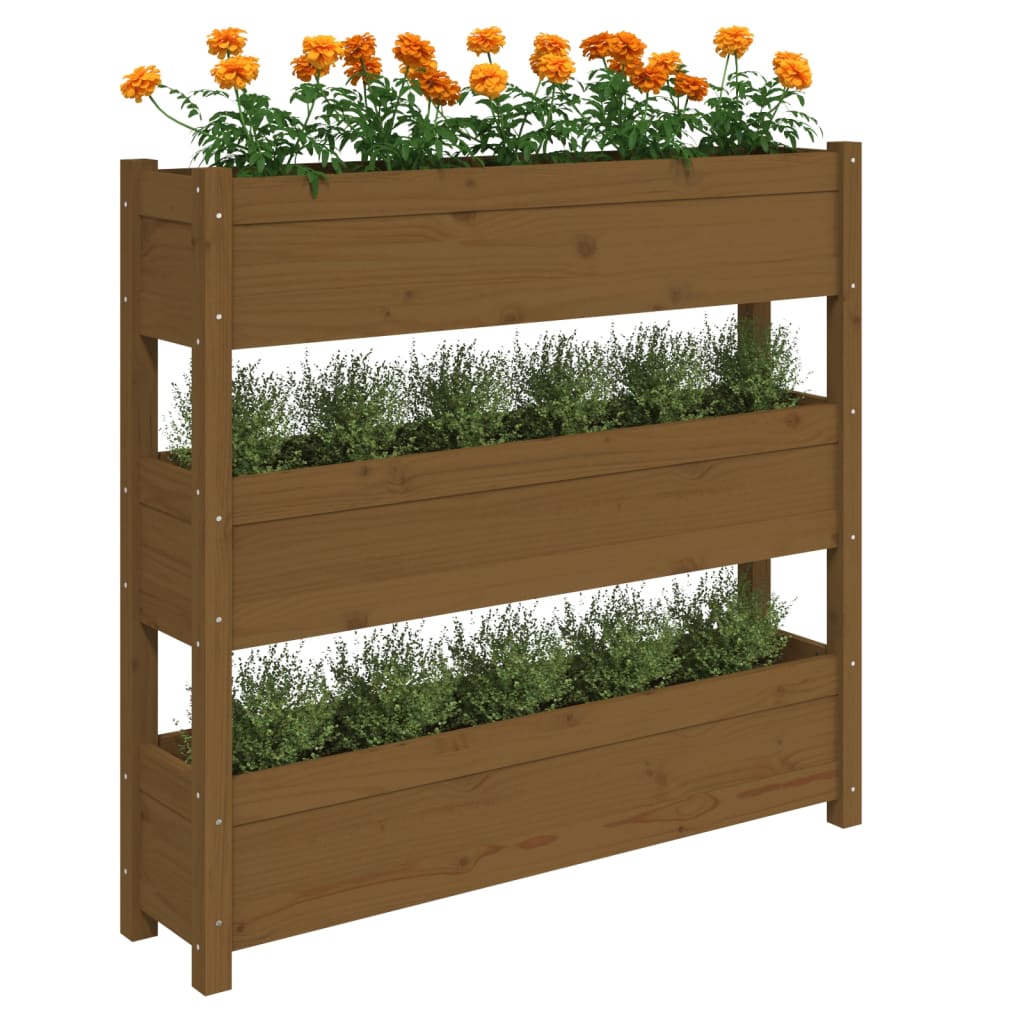 Jardinera De Madera Maciza De Pino Marrón Miel 112x25x104,5 Cm_3