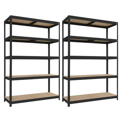 Pack 2 Estanterías Modulares Negras Con 5 Baldas Ajustables 180x120x60cm 1250kg 7house_0