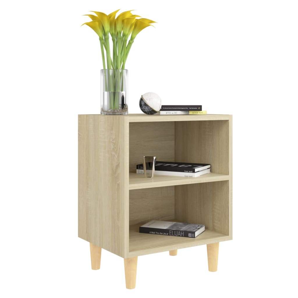 Mesita De Noche Con Patas Madera Maciza Roble Sonoma 40x30x50cm_1
