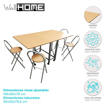 Well Home - Conjunto Mesa Y 4 Taburetes 'libro' En Madera_1