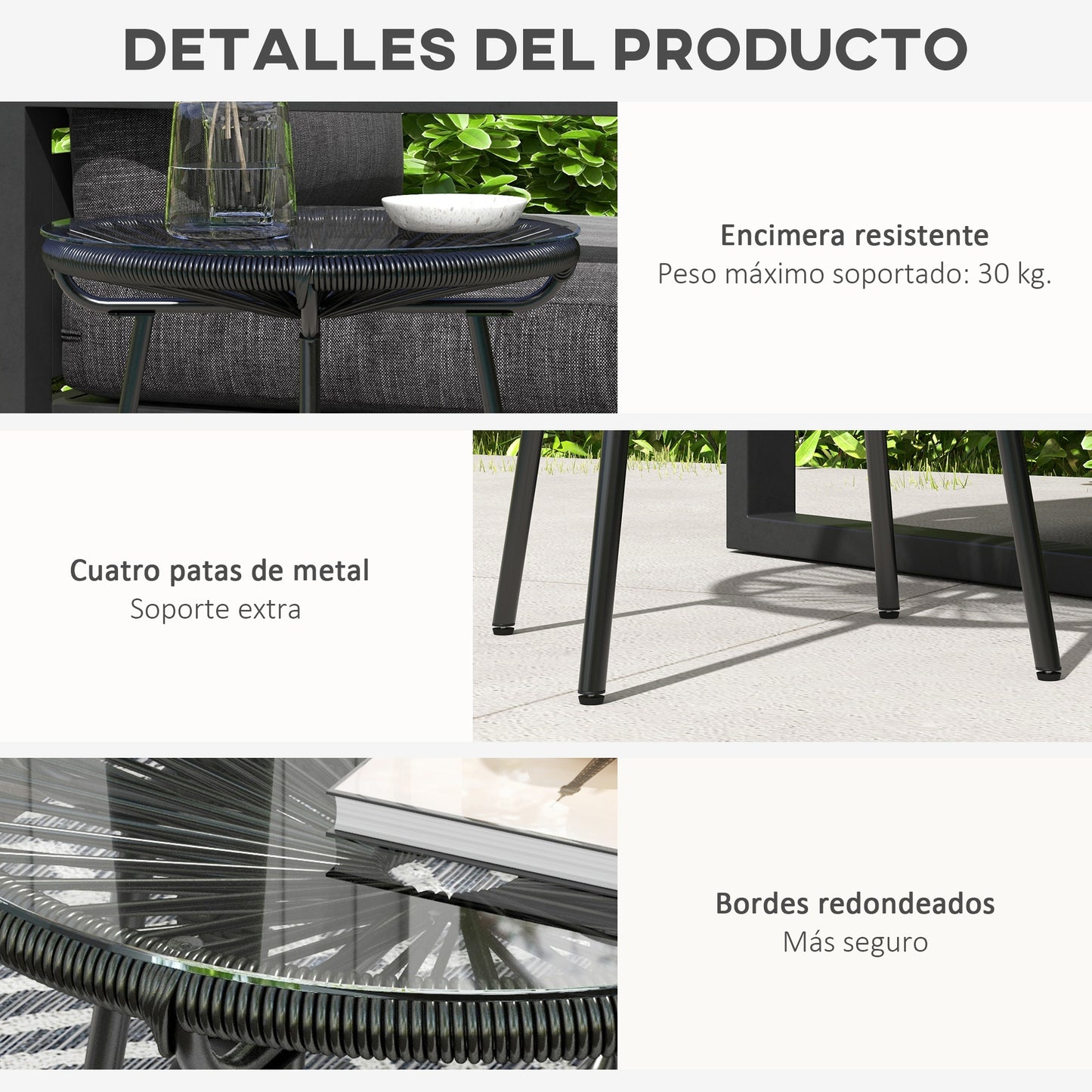 Outsunny Mesa De Jardín Ratán Sintético Con Tablero De Vidrio Templado Ø50x50 Cm_5
