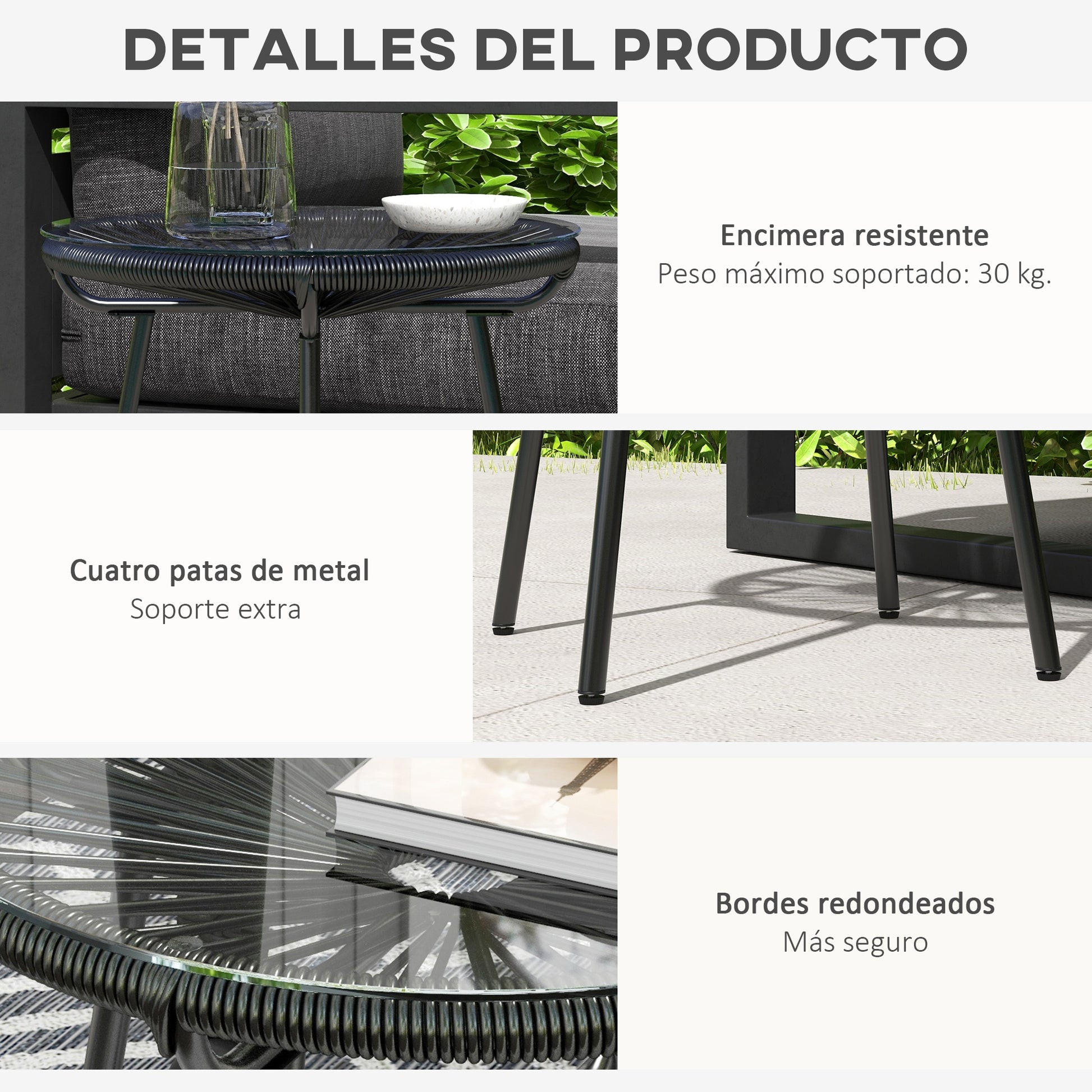 Outsunny Mesa De Jardín Ratán Sintético Con Tablero De Vidrio Templado Ø50x50 Cm_5