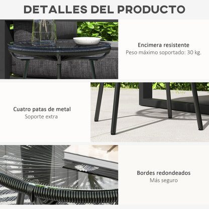 Outsunny Mesa De Jardín Ratán Sintético Con Tablero De Vidrio Templado Ø50x50 Cm_5