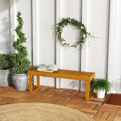 Outsunny Banco De Jardín De Madera De 2 Plazas Asiento De Lamas 120x34x43cm Teca_1
