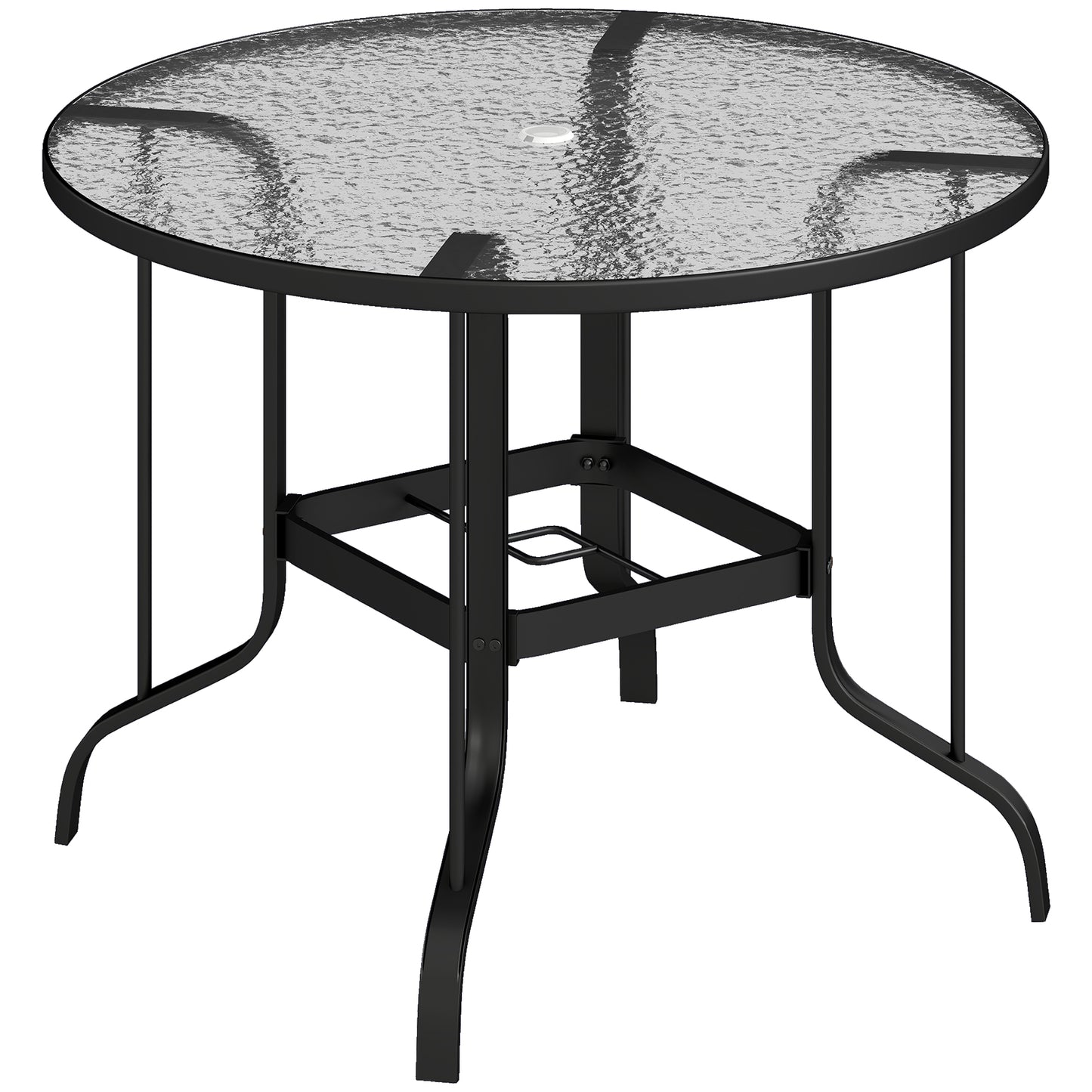 Outsunny Mesa De Jardín Exterior Con Orificio Para Sombrilla Ø96,5x71 Cm Negro_0