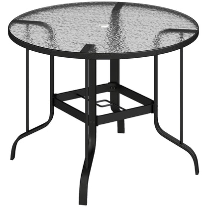 Outsunny Mesa De Jardín Exterior Con Orificio Para Sombrilla Ø96,5x71 Cm Negro_0