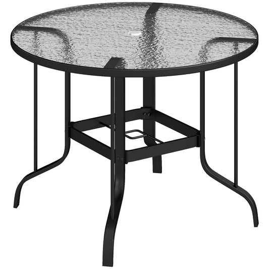 Outsunny Mesa De Jardín Exterior Con Orificio Para Sombrilla Ø96,5x71 Cm Negro_0