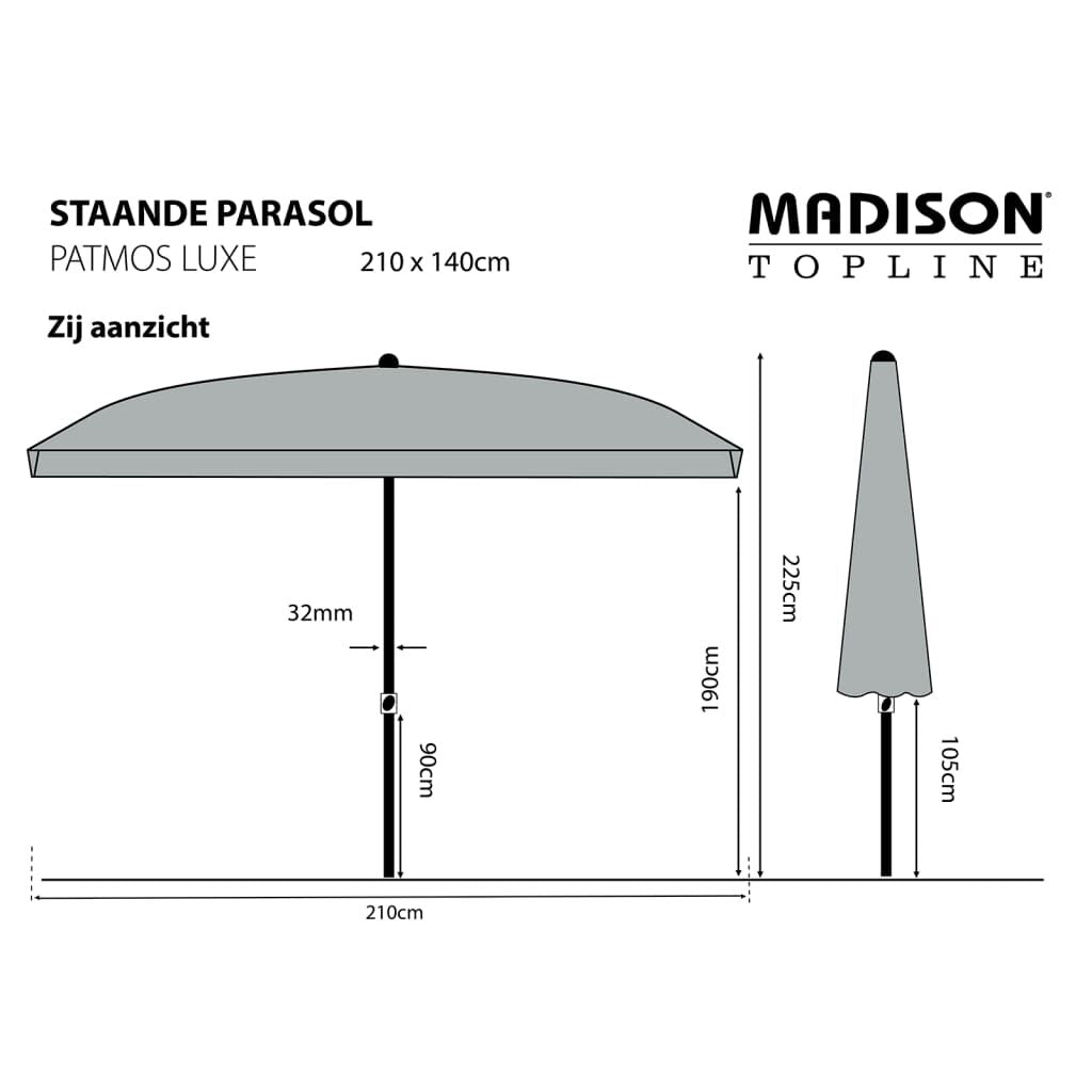 Madison Sombrilla De Jardín Rectangular Patmos Luxe Gris 210x140 Cm_2