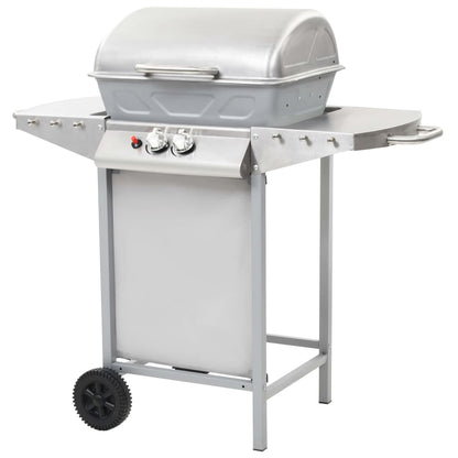 Vidaxl Barbacoa Portátil De Gas Con 2 Zonas Plateada Acero Inoxidable_1