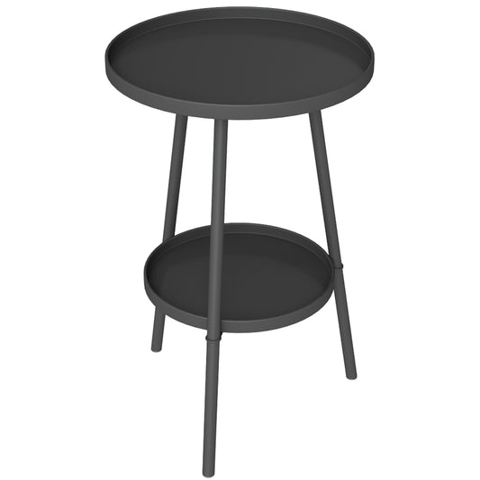 Outsunny Mesa De Jardín Redonda De 2 Niveles Con Bandeja Inferior Negro_0