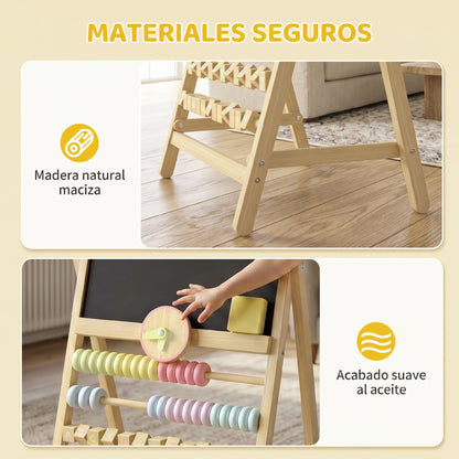 Aiyaplay Pizarra Infantil Caballete Con Reloj Ábaco Y Borrador Madera Natural_5
