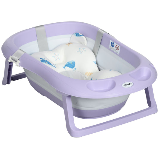 Zonekiz Bañera Plegable Bebé Con Cojín Agujero De Ducha 83x48x23,5 Cm Púrpura_0