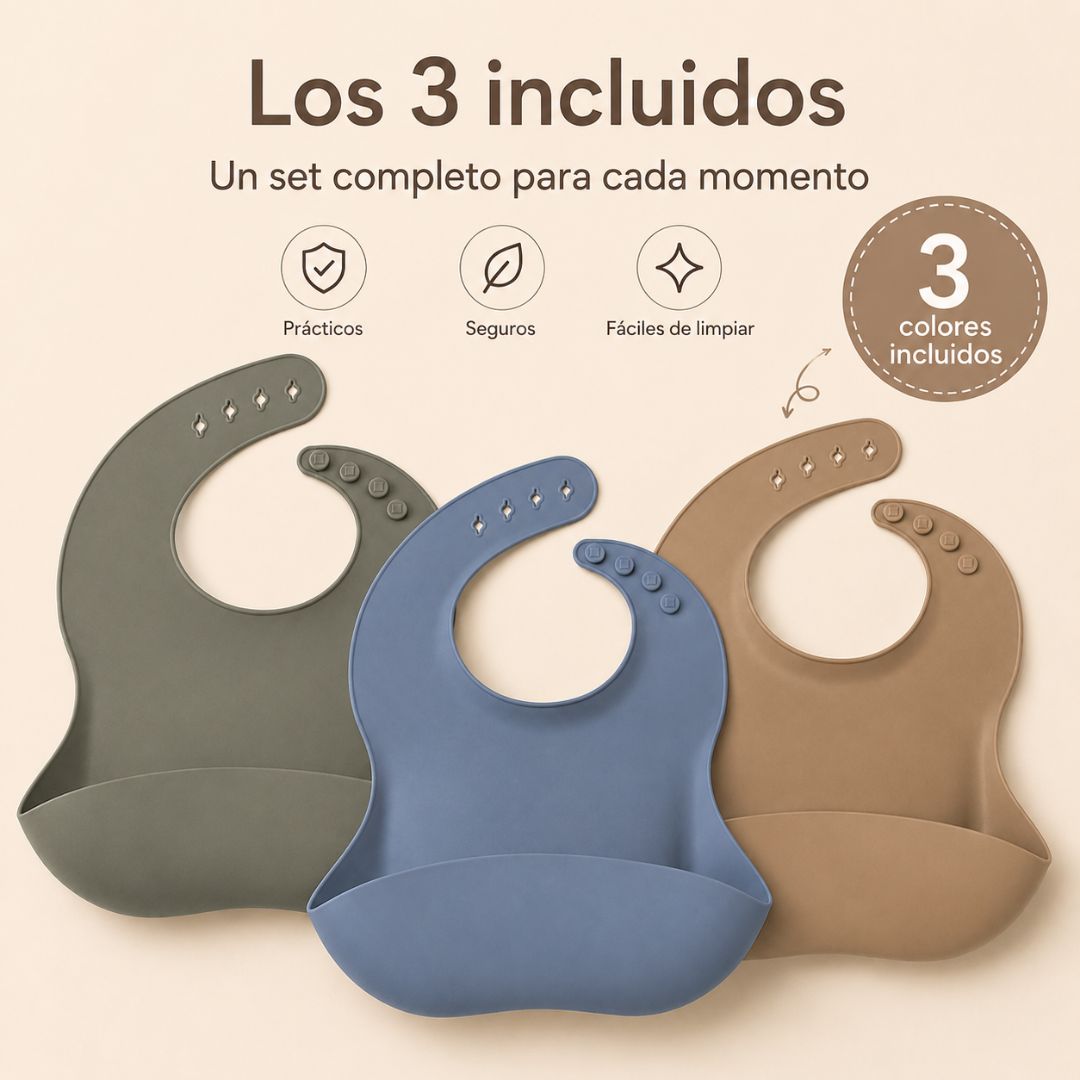Bathby Pack De 3 Baberos De Silicona Para Bebé, Baberos Impermeables Con Bolsillo Recogecomida Y Reutilizables_3