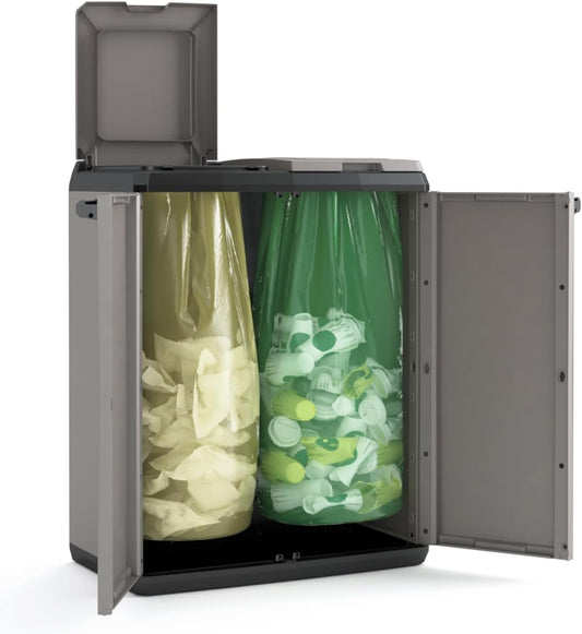 Keter Armario Split Reciclaje, Resina, 2 Bolsas, Gris, 68x39x85 Cm.
