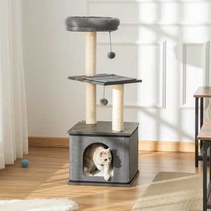 Pawhut Árbol Gatos Con Cueva De Fieltro Desmontable Y Postes Rascadores De Sisal_1