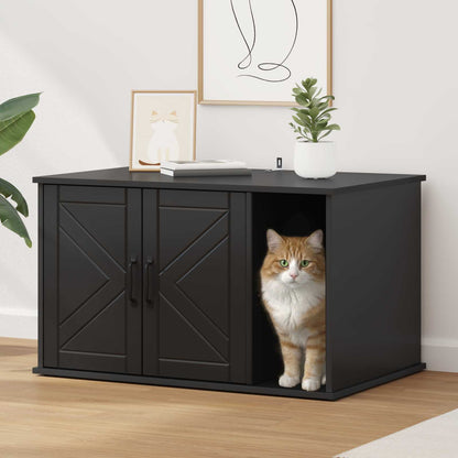 Casa Para Gatos Negro 85 X 55 X 50 Cm Madera De Ingeniería_1