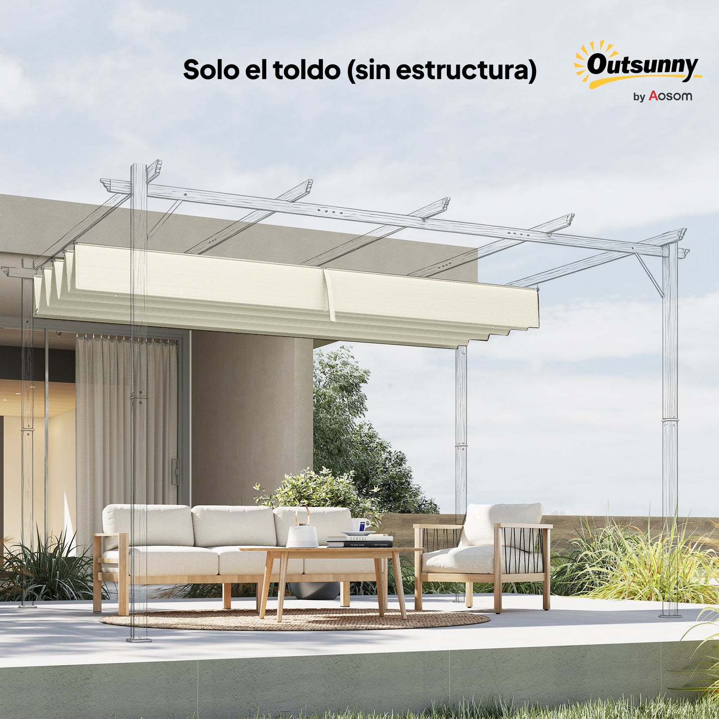 Outsunny Techo De Pérgola Retráctil 3x2,5 M Para Marco De Pérgola De 2,85x2 M_4