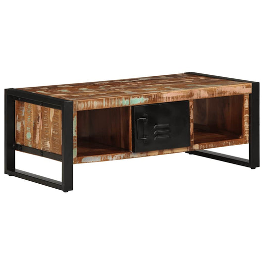 Mesa De Centro Multicolor 90x50x36 Cm Madera Maciza Reciclada_0