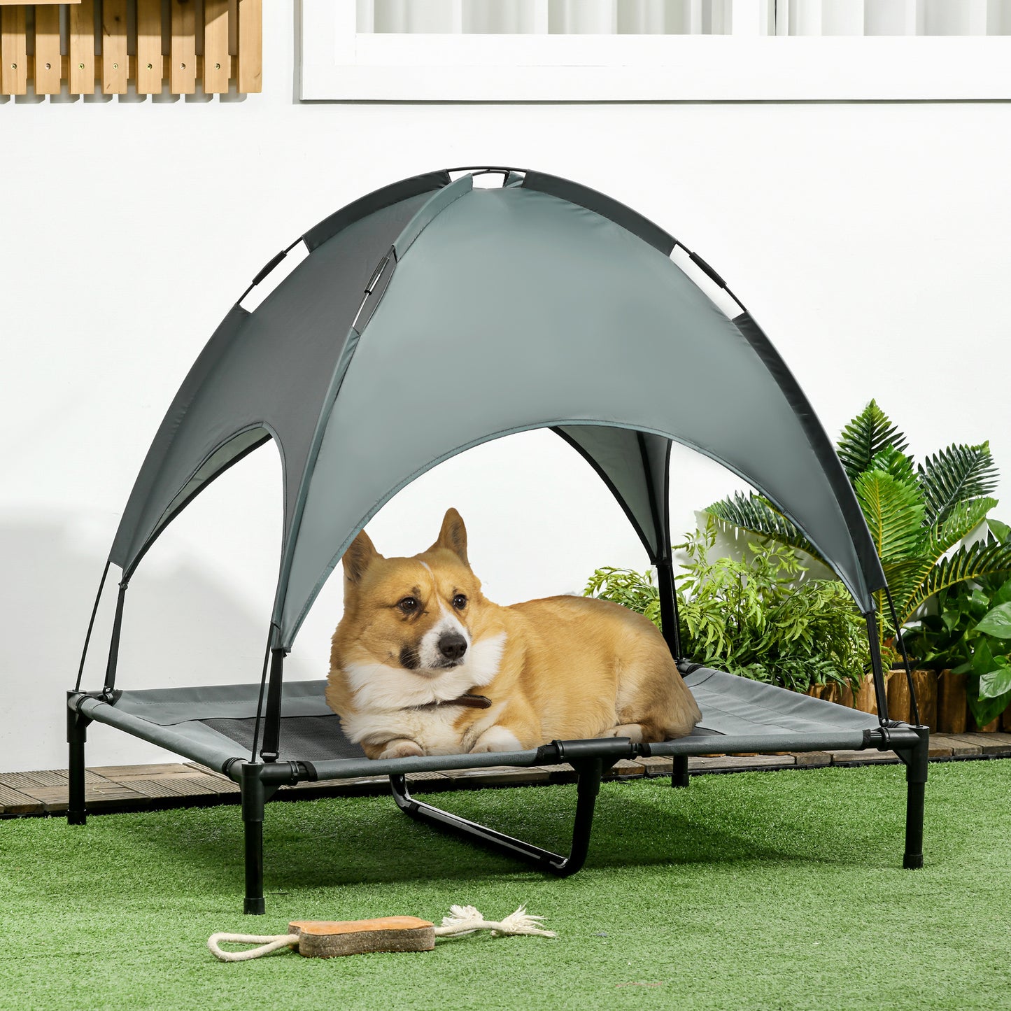 Pawhut Cama Elevada Para Mascotas Portátil Con Toldo Extraíble Exterior 92x76x90_1