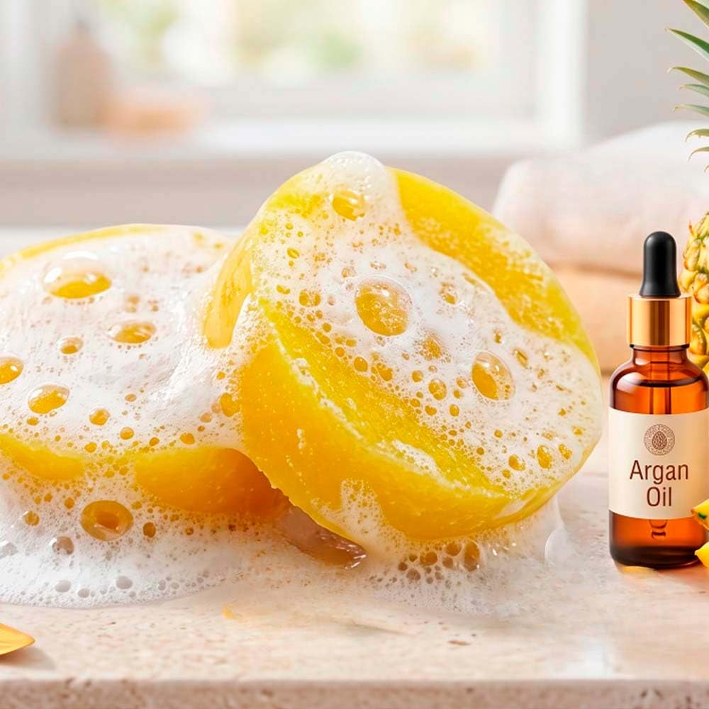 4 Esponjas Jabonosas Varios Usos. Aroma Piña. Ideal Para Viaje O Gym. Apta Todo Tipo De Piel. Con Aceite De Argán_3