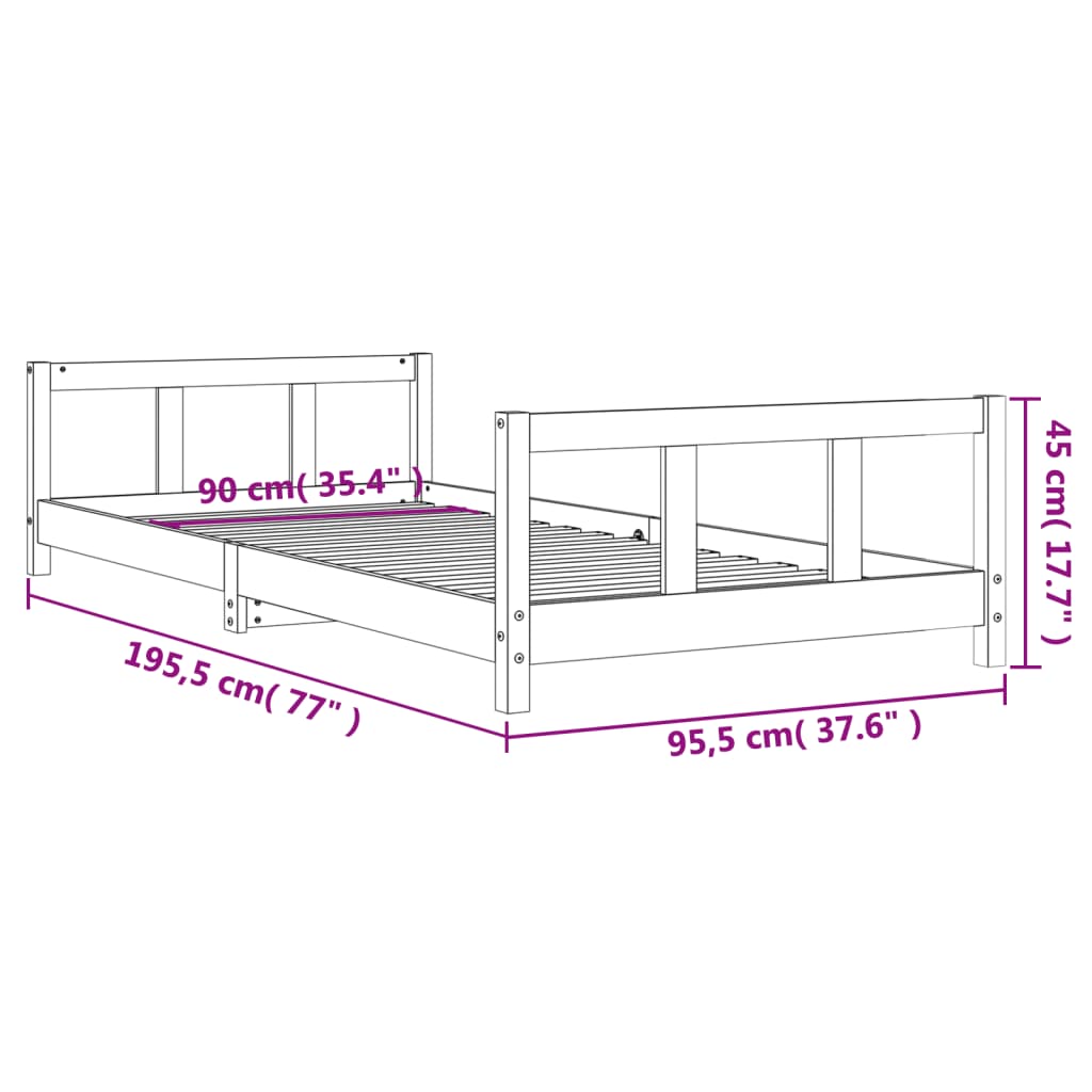Estructura De Cama Para Niños Madera De Pino Negro 90x190 Cm / Vetonek_2