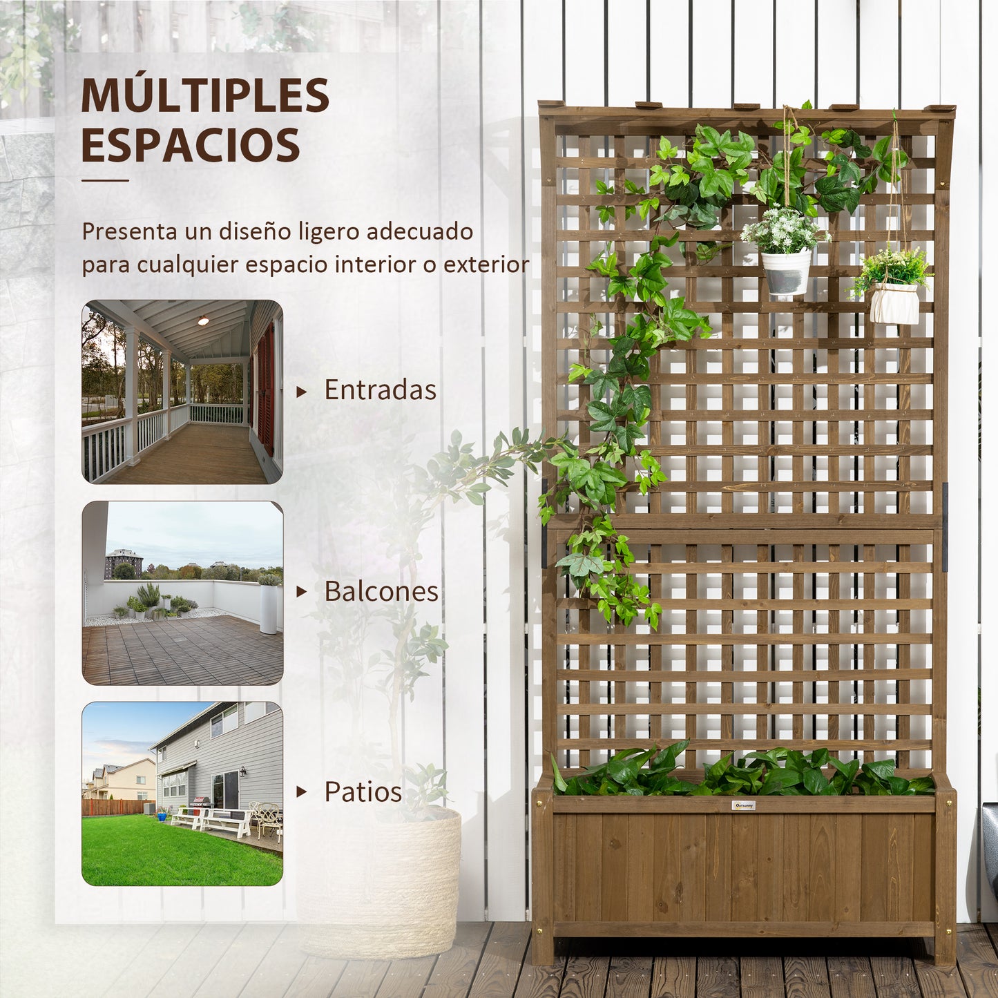 Outsunny Jardinera Con Enrejado De Madera Para Trepadora Plantas 90x45x183 Cm_5