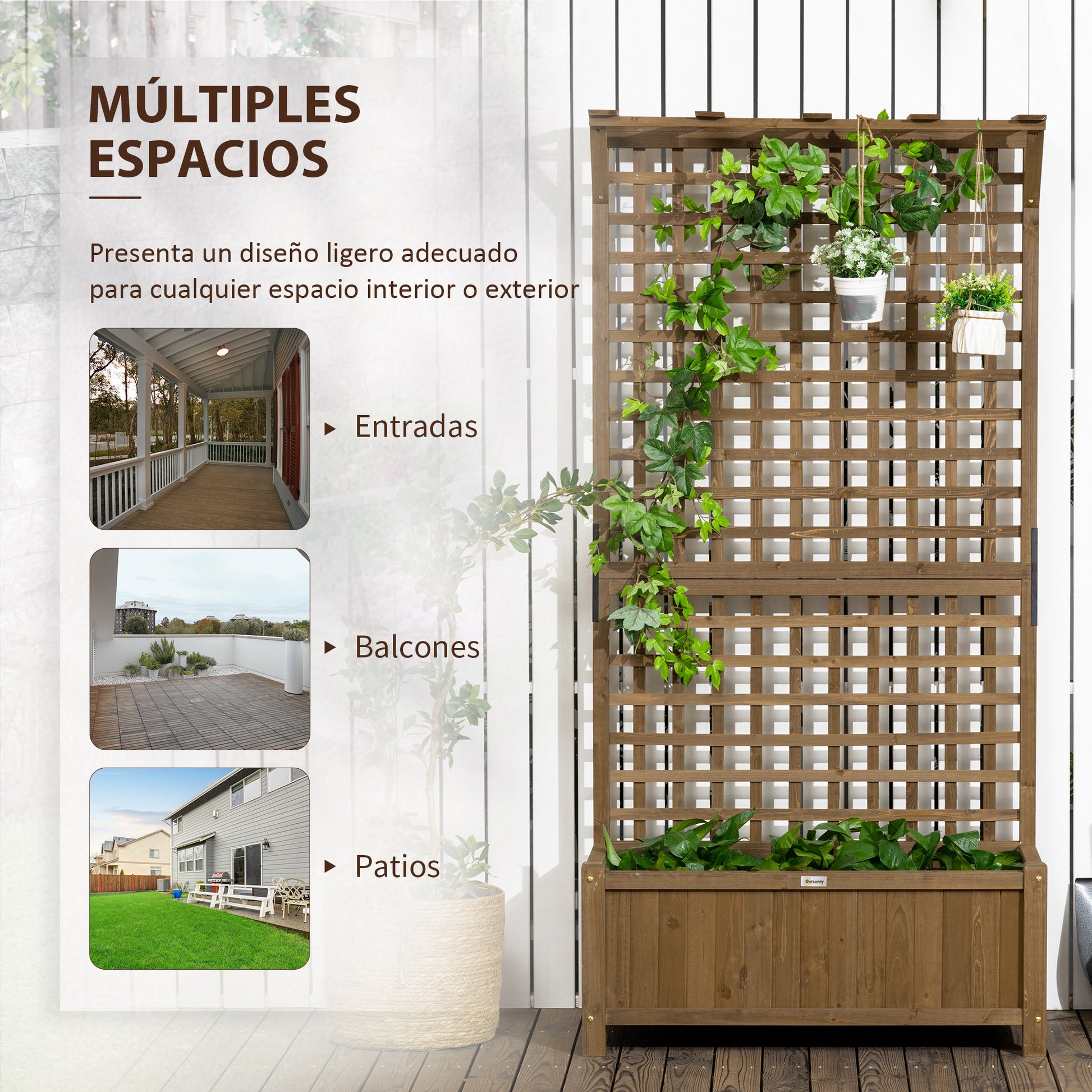 Outsunny Jardinera Con Enrejado De Madera Para Trepadora Plantas 90x45x183 Cm_5