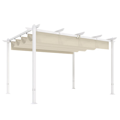 Outsunny Pérgola De Jardín 4x3 M Con Techo Retráctil Upf30+ Drenaje Beige_0