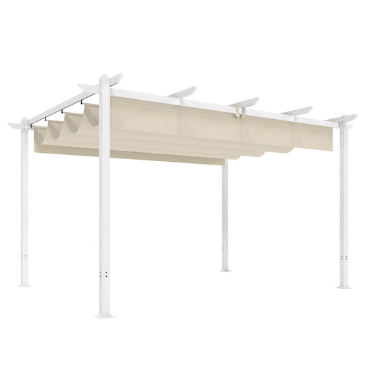Outsunny Pérgola De Jardín 4x3 M Con Techo Retráctil Upf30+ Drenaje Beige_0