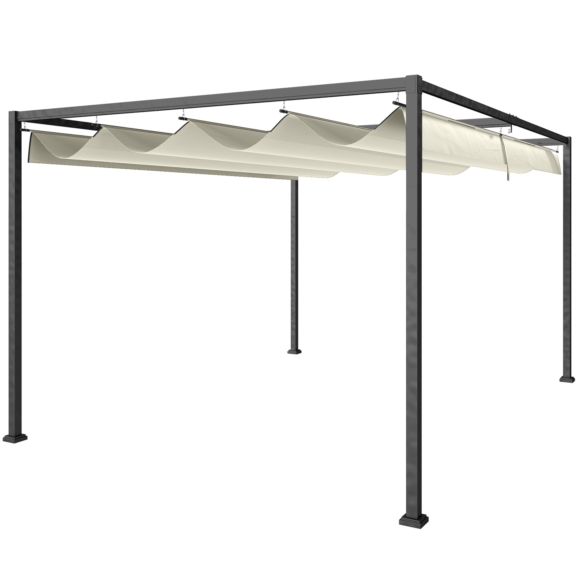 Outsunny Pérgola Con Techo Retráctil 4x3 M Resistente Al Agua Crema_0