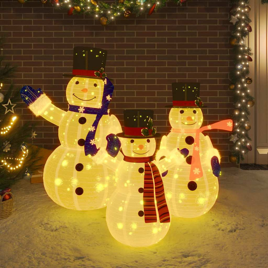 Vidaxl Familia De Muñecos De Nieve De Navidad Con Led Tela Lujosa_1